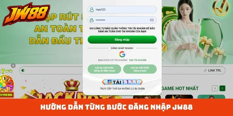 Hướng dẫn từng bước đăng nhập JW88